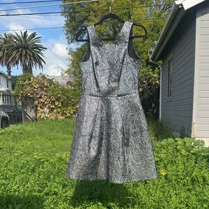 Yoana Baraschi Blue Line Metallic Brocade Silver Cocktail Dress
